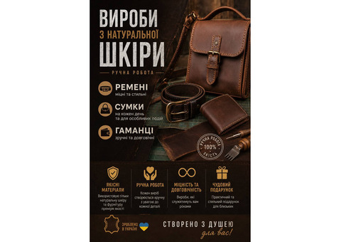 Шкіряні аксесуари ручної роботи на замовлення